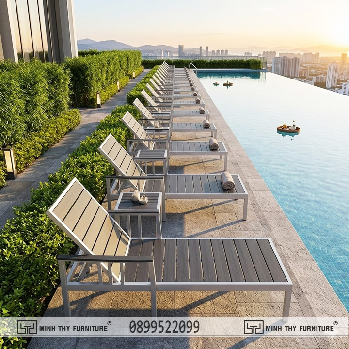 ghế hồ bơi nhựa giả gỗ polywood ngoài trời