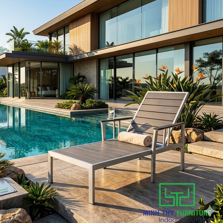 ghế hồ bơi polywood giả gỗ cao cấp cho resort