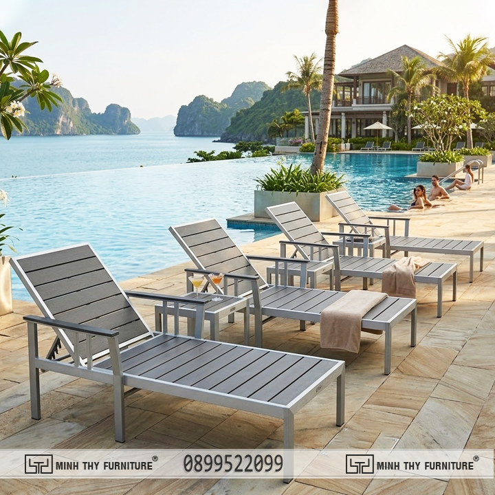 ghế hồ bơi giả gỗ polywood cao cấp