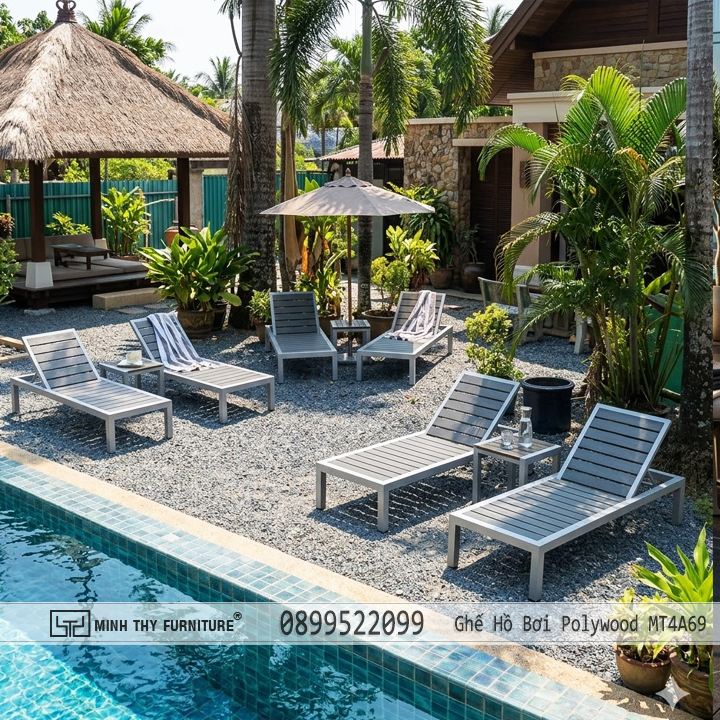 ghế hồ bơi polywood giả gỗ ngoài trời