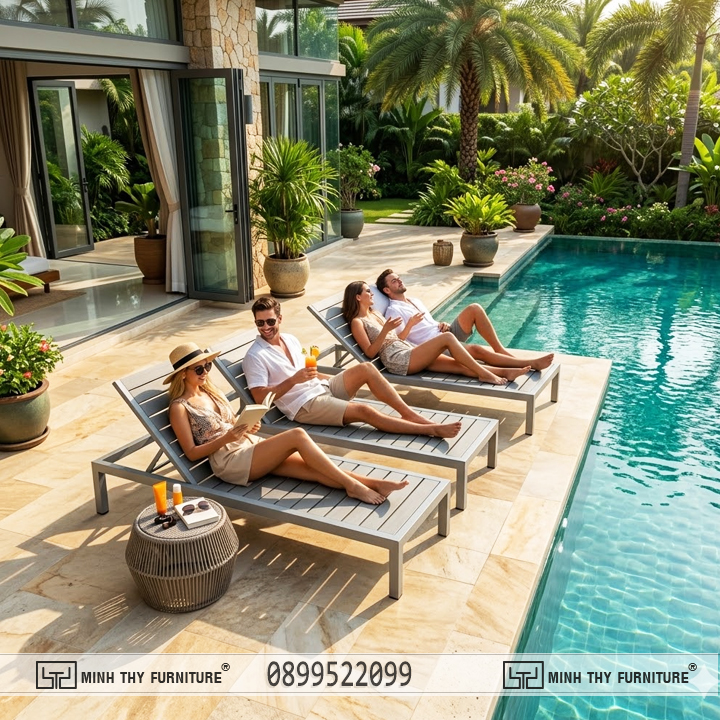 ghế hồ bơi polywood giả gỗ ngoài trời
